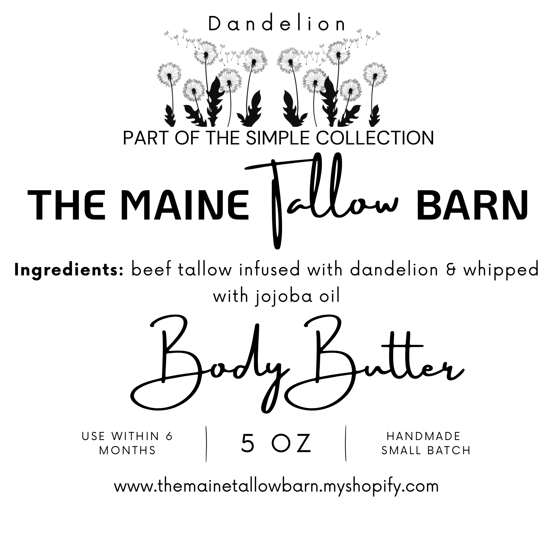 DANDELION Body Butter - 5oz jars